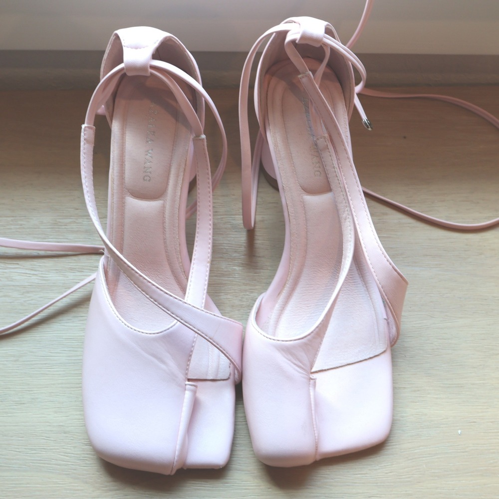 Azalea Wang Pink Square Toe Lace Up Flared Heel Sandals Tabi Style Size 9